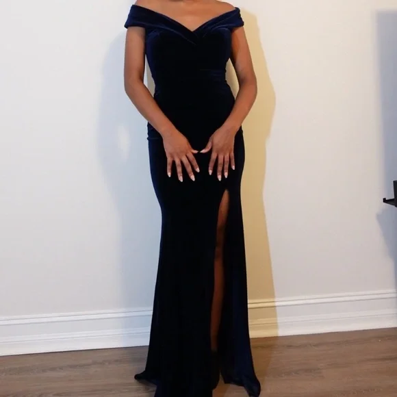 Aqua Strapless Midnight Blue Gown - Picture 1 of 6